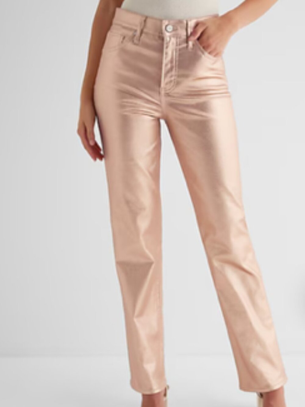 Express Metallic Pink Coated Modern Straight HighRise Cotton Stretch Jean Sz 12L